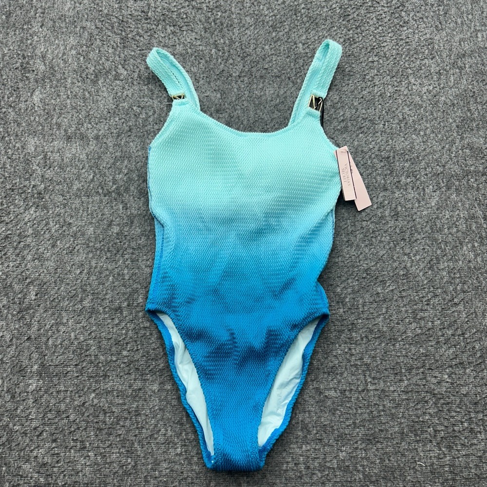 Victorias Secret The Wave Ombre One Piece Swimsuit XS/M Blue Textured High Cut